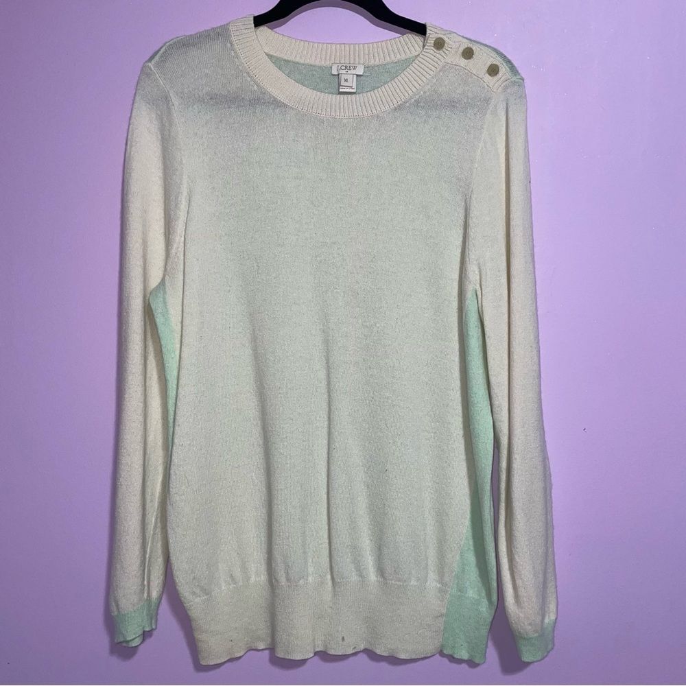 J Crew Lightweight Sweater Women Size L Crew Merino Wool ColorBlock Equestrian